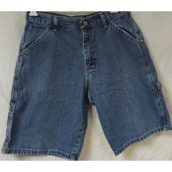 Wrangler Boys 14 Husky Blue Carpenter Jean Denim Jorts Work Utility Shorts 29x11 - Picture 1 of 10